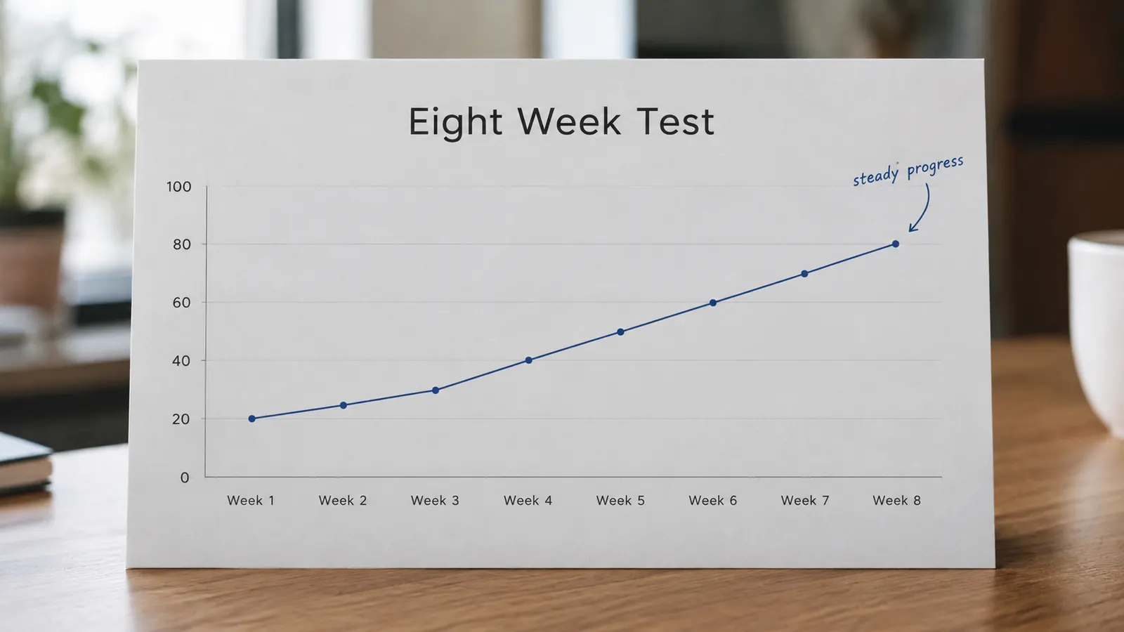 A simple line chart showing a gradual upward trend over eight weeks